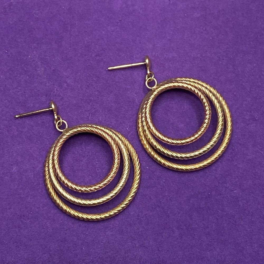 💛 Classic 10k Tri Colour Gold Circle Earrings - Picture 2 of 5